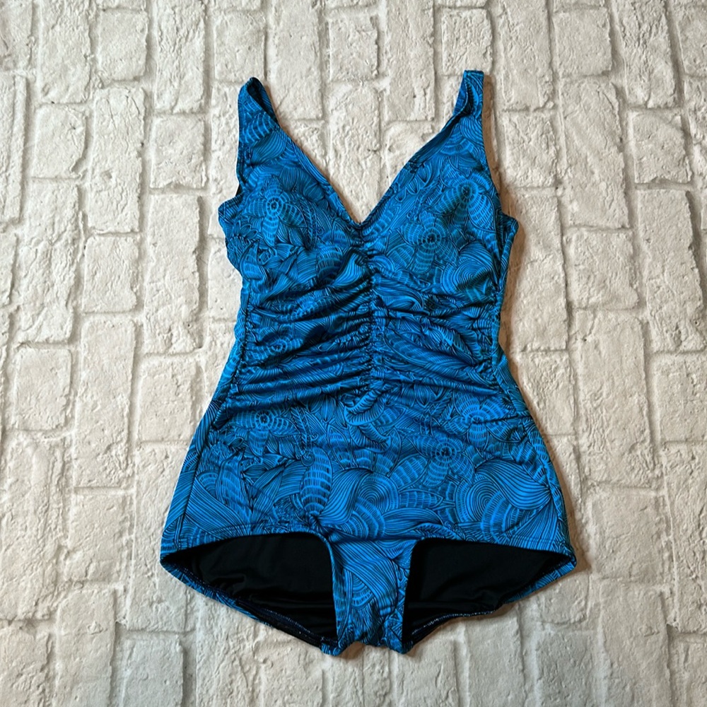 Gabar Blue and Black Obe Piece Swimsuit Size 12